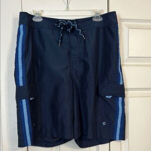 OLD NAVY Large Blue Board Shorts Quick Dry Longer Length Swim Cargo Unlined